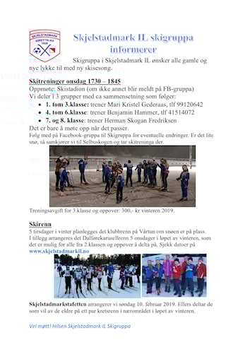 Informasjon fra skigruppa og invitasjon til Dalførekarusellrenn nr 1